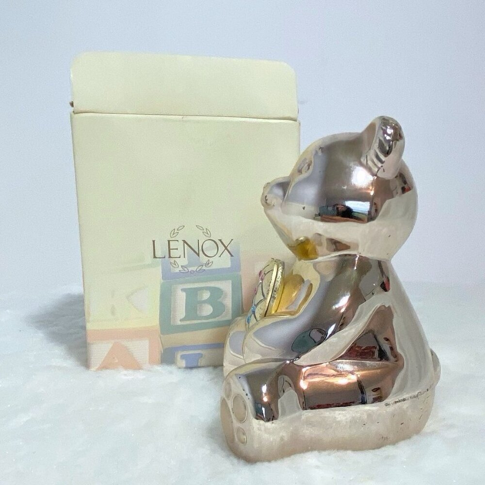Lenox Vintage Baby Jewel Collection Silver Plated Teddy Bear Bank - Picture 5 of 9